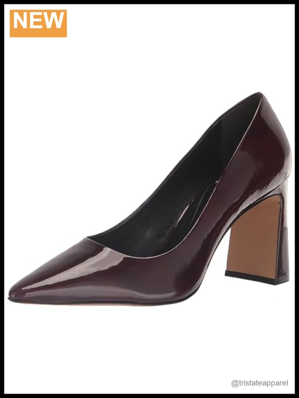 Patent Leather High Heel Pump Pointed Toe Block Heel Slip On